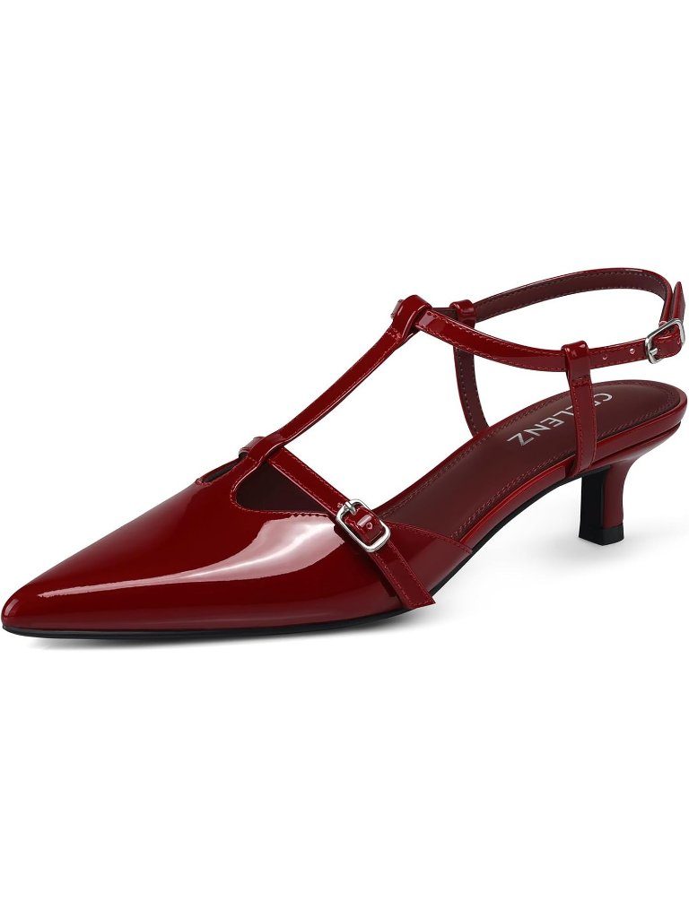 Women's Low Heel Pumps 2 Inch Kitten Heels Ankle Red Pu Strappy Slingback Pump
